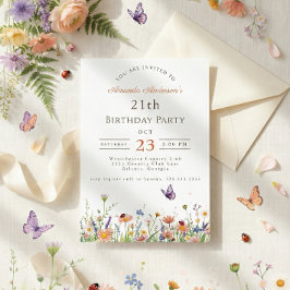 Invitación Wildflower Pink Purple Garden Fiesta 21 cumpleaños