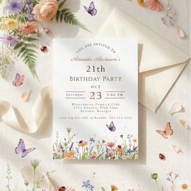 Invitación Wildflower Pink Purple Garden Fiesta 21 cumpleaños (Subido por el creador)