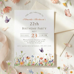 Invitación Wildflower Pink Purple Garden Fiesta 22 cumpleaños