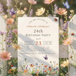 Invitación Wildflower Pink Purple Garden Fiesta 24 cumpleaños