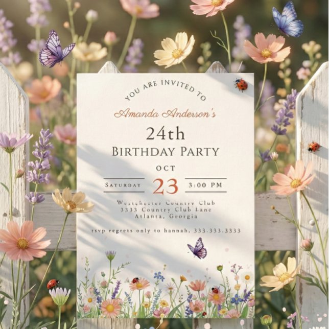Invitación Wildflower Pink Purple Garden Fiesta 24 cumpleaños (Subido por el creador)