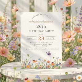 Invitación Wildflower Pink Purple Garden Fiesta 26 cumpleaños
