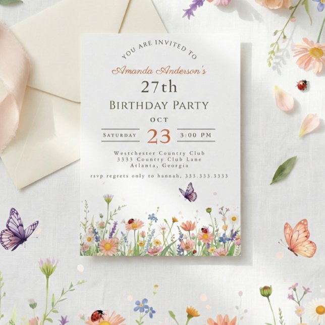 Invitación Wildflower Pink Purple Garden Fiesta 27 cumpleaños (Subido por el creador)