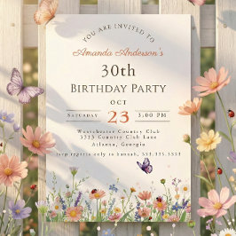 Invitación Wildflower Pink Purple Garden Fiesta 30 cumpleaños