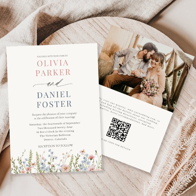 Invitación Wildflower QR Code Photo Wedding (Subido por el creador)