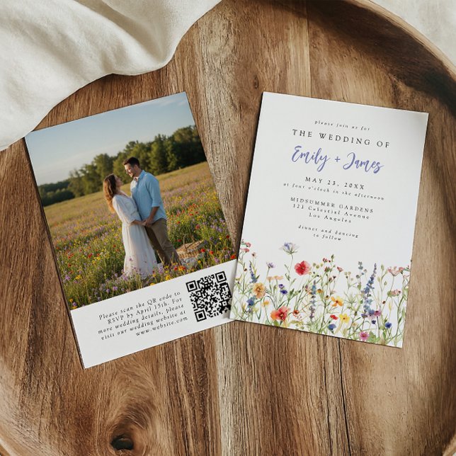 Invitación Wildflower QR Code Photo Wedding Invitation (Subido por el creador)