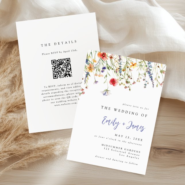 Invitación Wildflower QR Code Wedding Invitation (Subido por el creador)