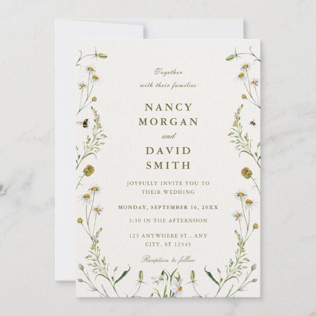 Invitación Wildflower Rustic Sage Green Photo Wedding  (Anverso)