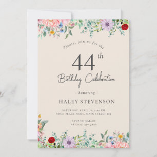 Invitación Wildflower Rústico Boho Cumpleaños 44 Simple Beige
