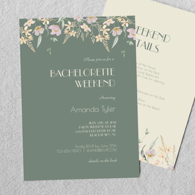 Invitación Wildflower Sage Deco Bachelorette Weekend (Subido por el creador)
