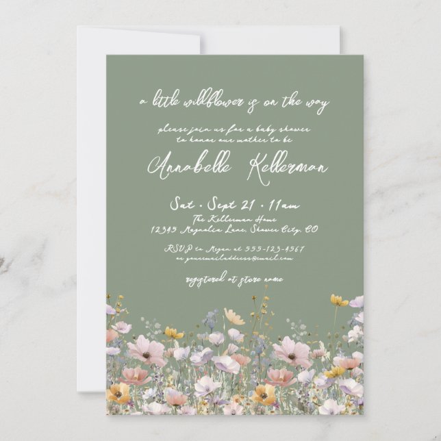 Invitación Wildflower Sage Green Baby Shower (Anverso)