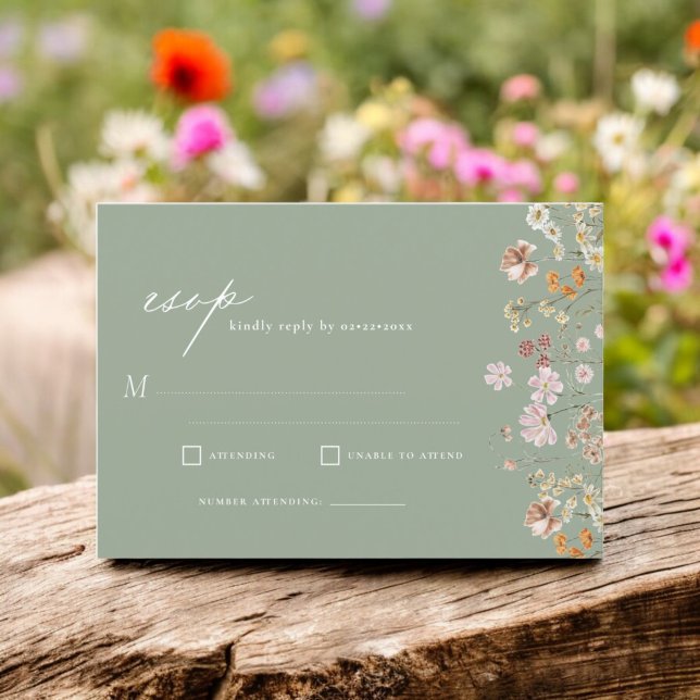 Invitación Wildflower Sage Green Boho Garden Wedding RSVP (Subido por el creador)