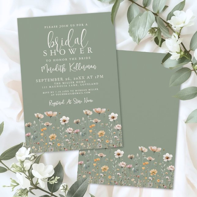 Invitación Wildflower Sage Green Bridal Shower (Wildflower Sage Green Bridal Shower Invitation)