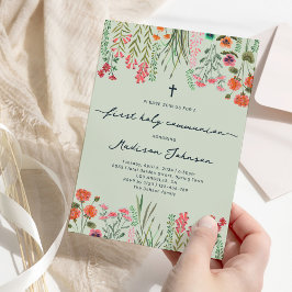 Invitación Wildflower Sage Green Primera Santa Comunión