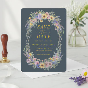 Invitación Wildflower Save The Date Floral Malhumorado Carbón