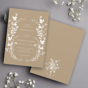Invitación Wildflower Silhouette Wreath Boda Tan