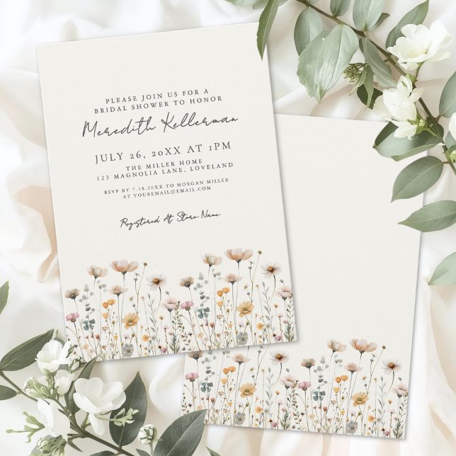 Invitación Wildflower Simple Floral Bridal Shower (Wildflower Simple Floral Bridal Shower Invitation)