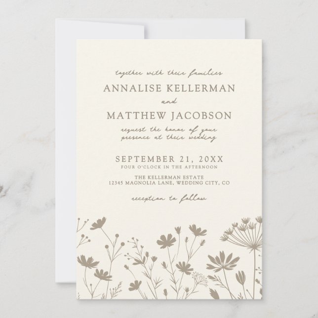 Invitación Wildflower Simple Minimalist Floral Wedding (Anverso)
