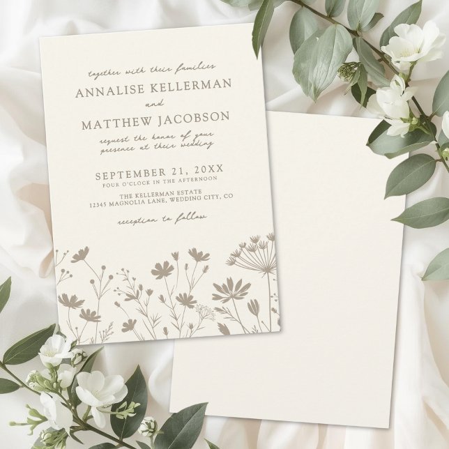 Invitación Wildflower Simple Minimalist Floral Wedding (Wildflower Simple Minimalist Floral Wedding Invitation)