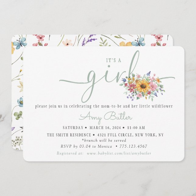 Invitación Wildflower Solid Green Shower Book Invitation (Anverso / Reverso)