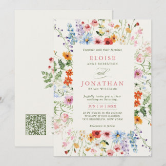 Invitación Wildflower Spring Meadow Garden Floral QR Wedding