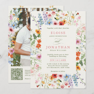 Invitación Wildflower Spring Meadow Garden Photo QR Wedding