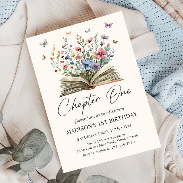 Invitación Wildflower Storybook Chapter One First Birthday (Subido por el creador)
