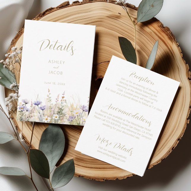 Invitación Wildflower Summer Meadow Wedding Details Card  (Subido por el creador)