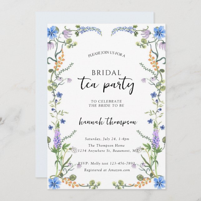 Invitación Wildflower Tea Bridal Shower (Anverso / Reverso)
