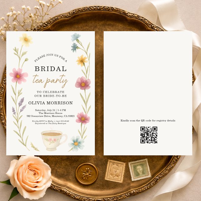 Invitación Wildflower Tea Floral QR Code Bridal Shower  (Subido por el creador)