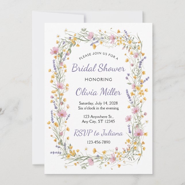 Invitación Wildflower Watercolor Bridal Shower Invite (Anverso)
