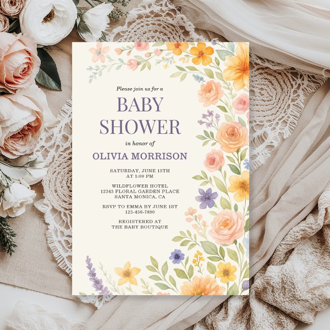 Invitación Wildflower Watercolor Floral Baby Shower (Subido por el creador)