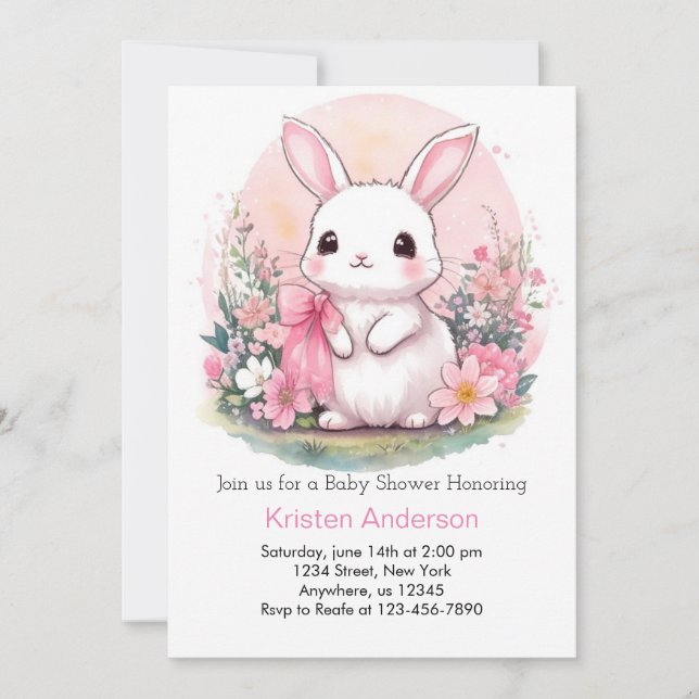 Invitación Wildflower Wonderland Bunny Chica Baby Shower (Anverso)