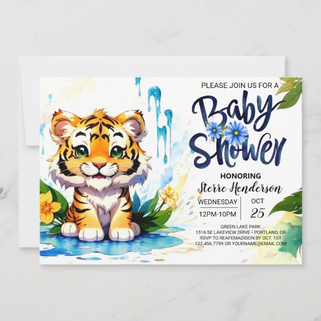 Invitación Wildflower Wonderland Tiger Cubs Boy Baby Shower (Anverso)