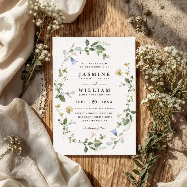 Invitación Wildflowers Blooms Rustic Elegant QR Code Wedding (Subido por el creador)