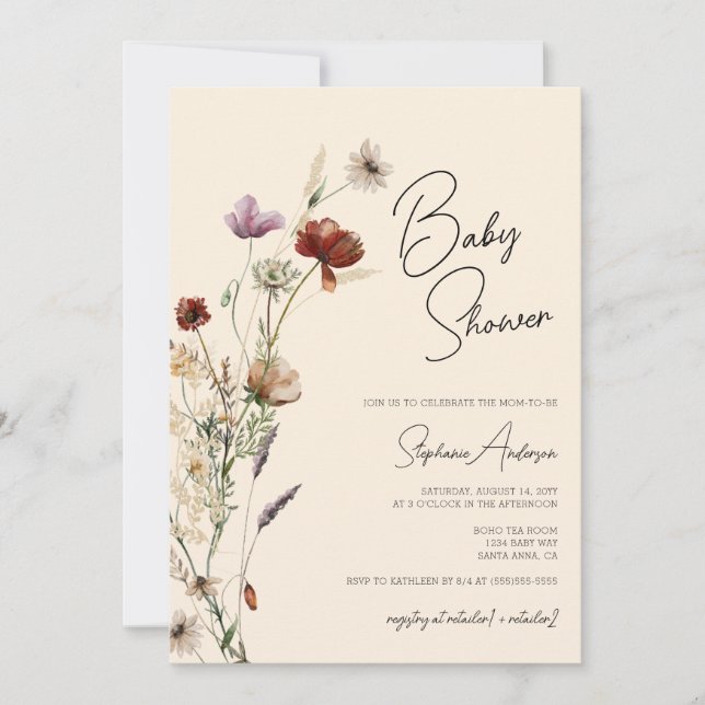 Invitación Wildflowers Boho Baby Shower (Anverso)