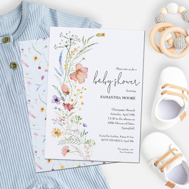 Invitación Wildflowers Boy Baby Shower (Wildflowers boy baby shower invitations - Order INSTANT DOWNLOAD and or PRINTED or both! )