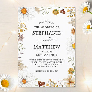 Invitación Wildflowers Daisies Boda de acuarela botánica