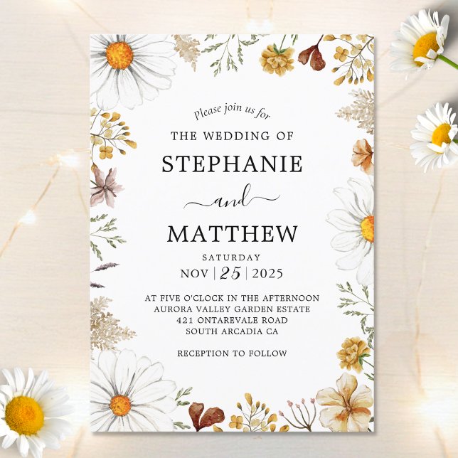Invitación Wildflowers Daisies Boda de acuarela botánica (Subido por el creador)