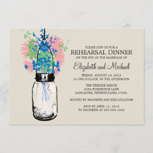 Invitación Wildflowers del tarro de albañil de la cena del