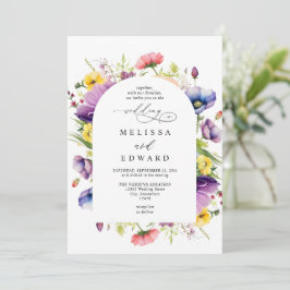 Invitación Wildflowers Elegant Modern Budget QR Code Wedding