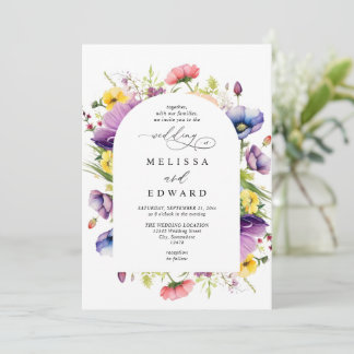 Invitación Wildflowers Elegant Modern Budget QR Code Wedding