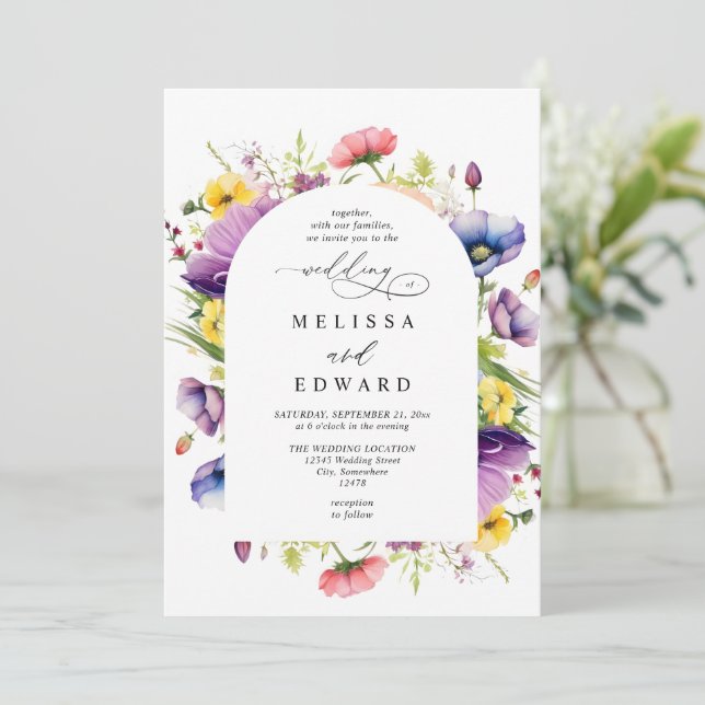 Invitación Wildflowers Elegant Modern Budget QR Code Wedding (Anverso de pie)