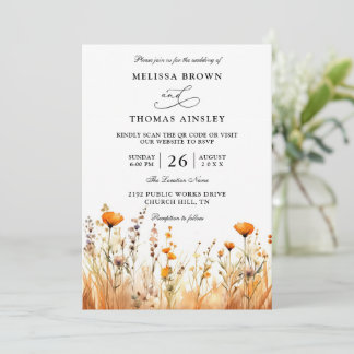 Invitación Wildflowers Elegant Modern Budget QR Code Wedding