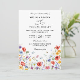 Invitación Wildflowers Elegant Modern Budget QR Code Wedding