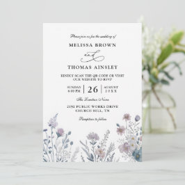 Invitación Wildflowers Elegant Modern Budget QR Code Wedding