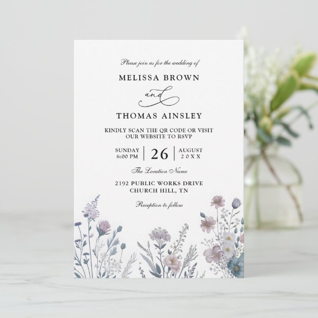 Invitación Wildflowers Elegant Modern Budget QR Code Wedding (Anverso de pie)