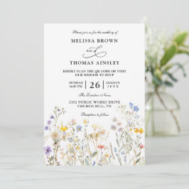 Invitación Wildflowers Elegant Modern Budget QR Code Wedding