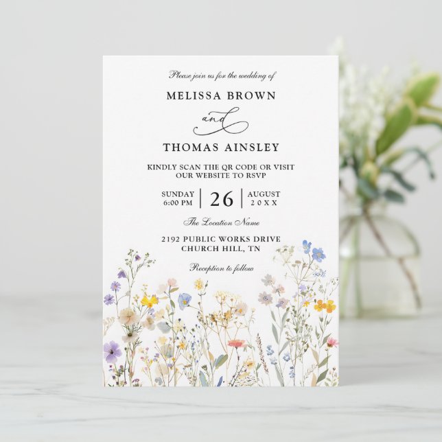 Invitación Wildflowers Elegant Modern Budget QR Code Wedding (Anverso de pie)
