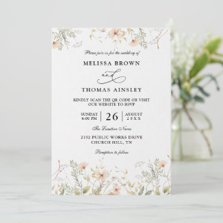Invitación Wildflowers Elegant Modern Budget QR Code Wedding